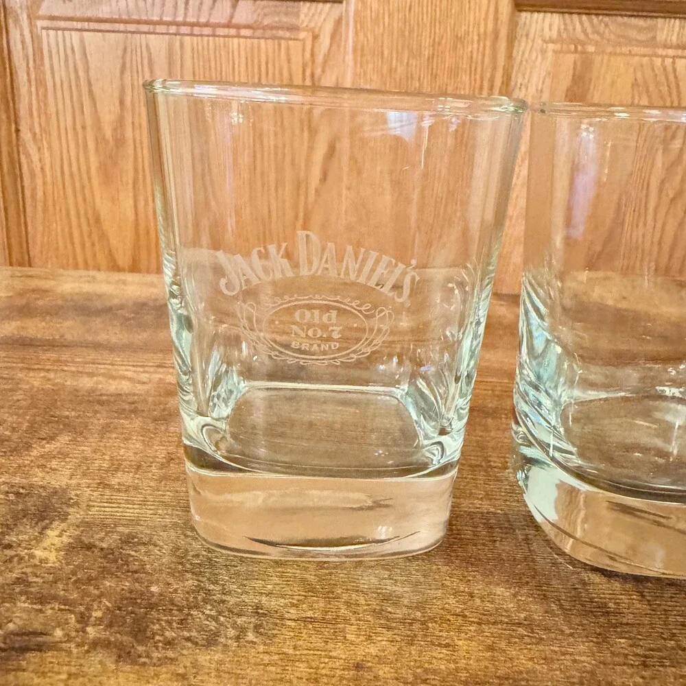 Jack Daniels Whiskey Tumbler Rock Cocktail Glasses Set of 2 Heavy Base